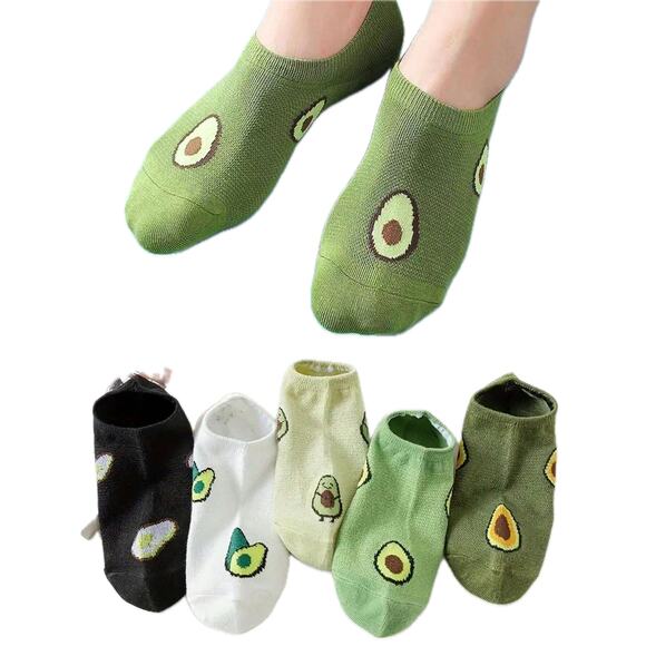 New! 5 Pairs Avocado Socks Low Top No Show Cartoon Cotton‎ Cute Kawaii Light - Picture 3 of 3